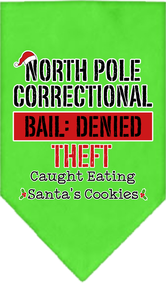 Christmas Pet and Dog Bandana Screen Printed, "North Pole Correctional"