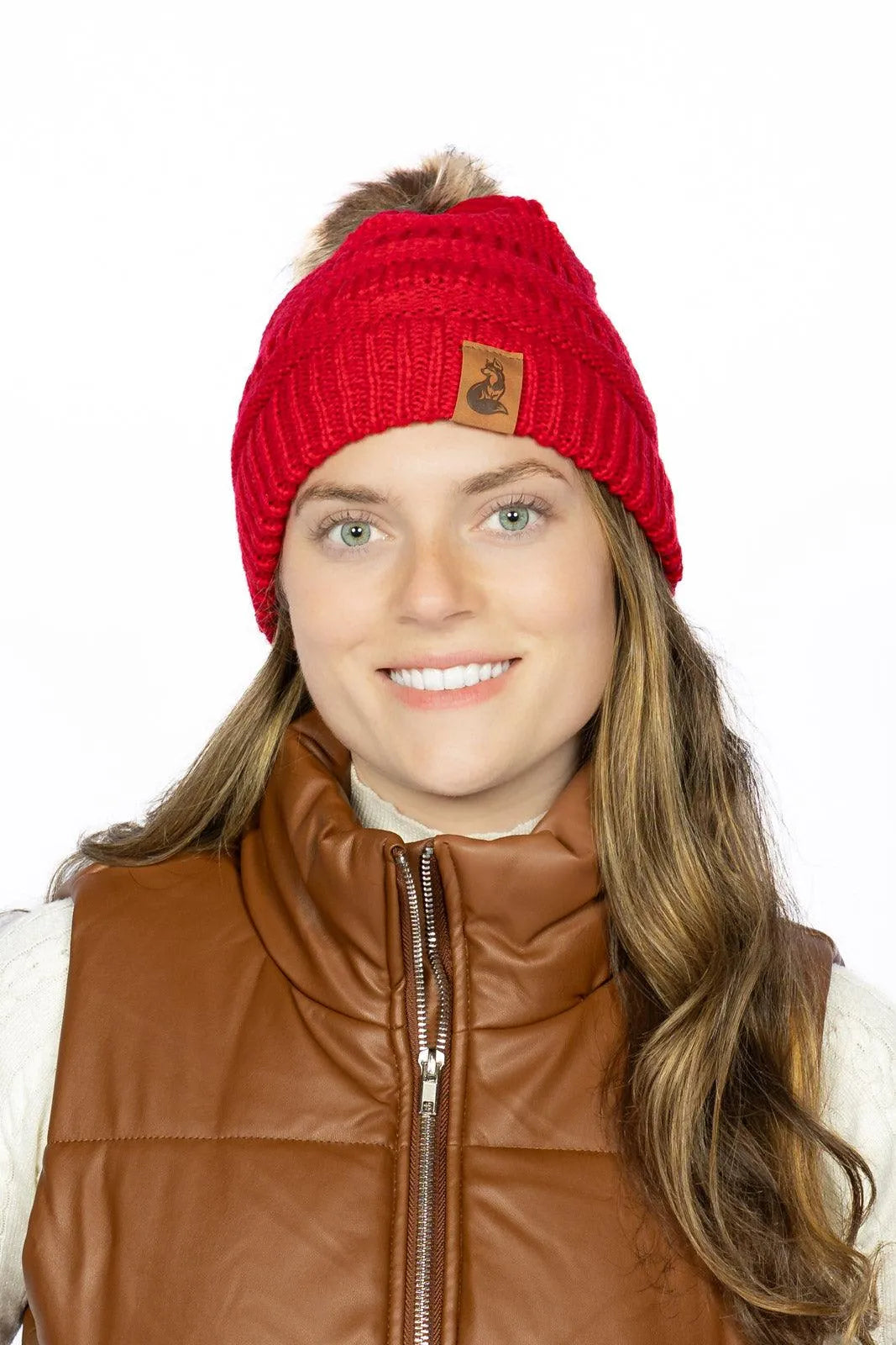 Scarlet Ribbed Beanie with Pom - Southlake Paws