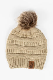 Biscotti Ribbed Knit Hat with Pom