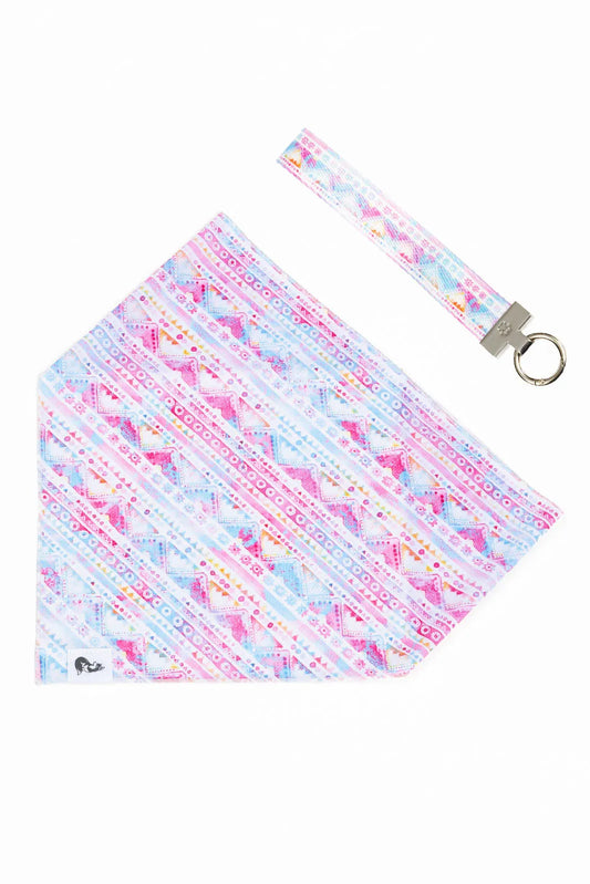 Pink and Blue Tribal Dog Bandana & Matching Keychain - Southlake Paws