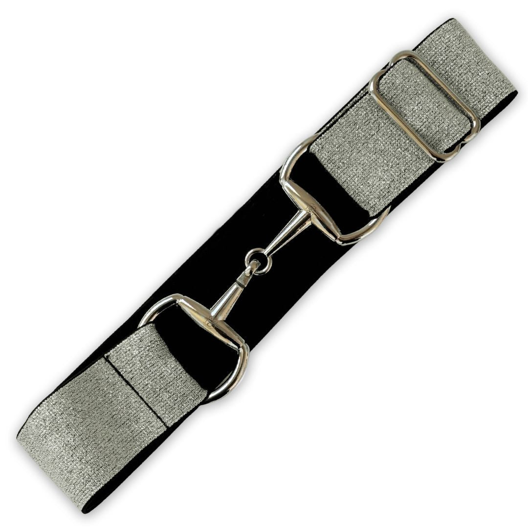 Royal Silver Elastic Equestrian Belt by Southlake Paws featuring a sleek silver design with metal buckles and elastic materia