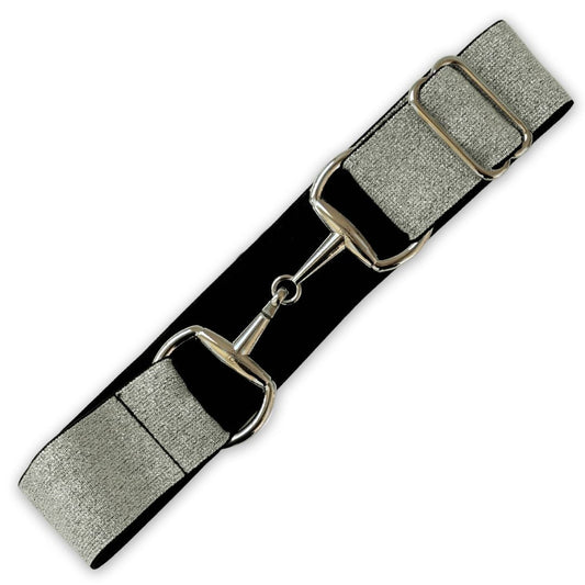 Royal Silver Elastic Equestrian Belt by Southlake Paws featuring a sleek silver design with metal buckles and elastic materia