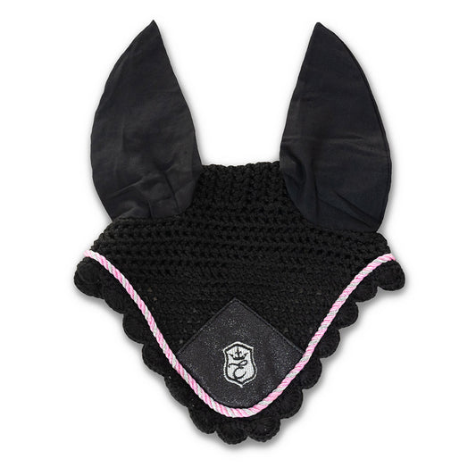 Midnight Black Fly Hat by Southlake Paws featuring a crochet design with large ears and scalloped edges.