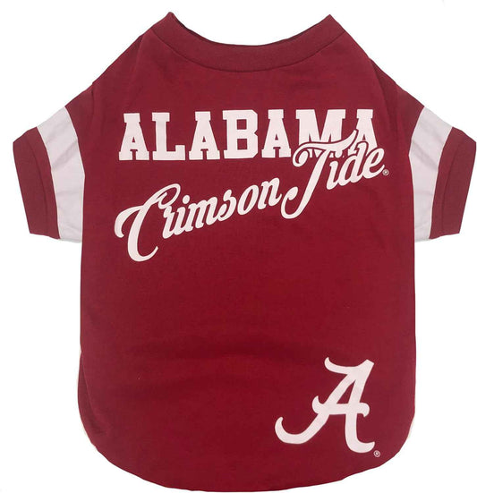 NCAA University of Alabama Crimson Tide Striped-Sleeve Dog T-Shirt