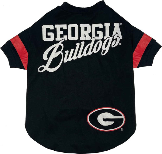 NCAA University of Georgia Bulldogs Striped-Sleeve Dog T-Shirt