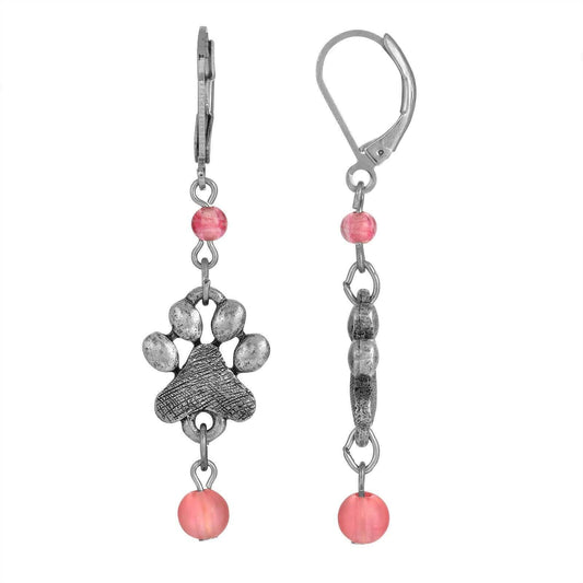 Paw Prints & Glass Bead Dangling Earrings
