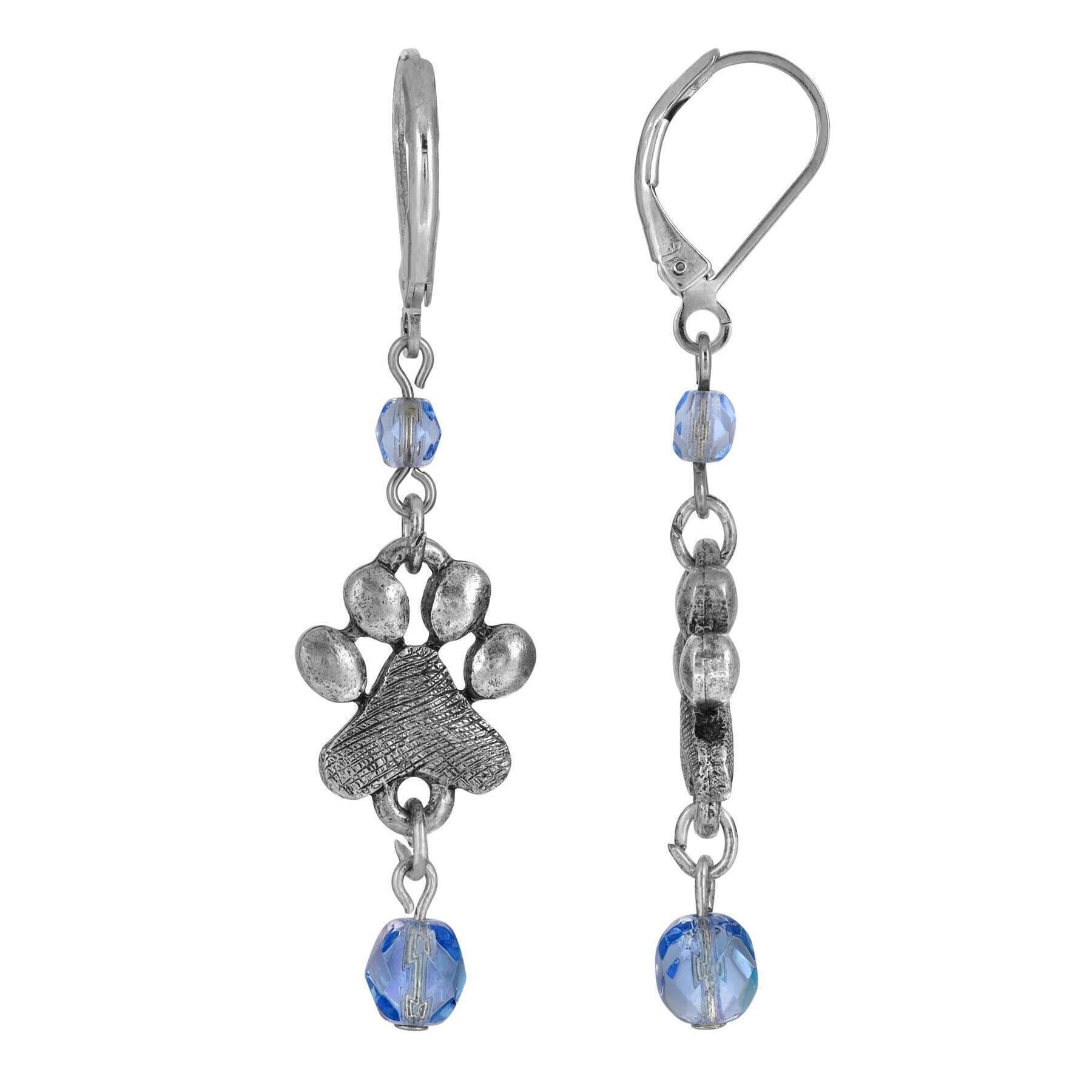 Paw Prints & Glass Bead Dangling Earrings
