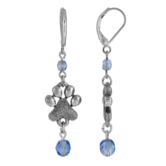Paw Prints & Glass Bead Dangling Earrings