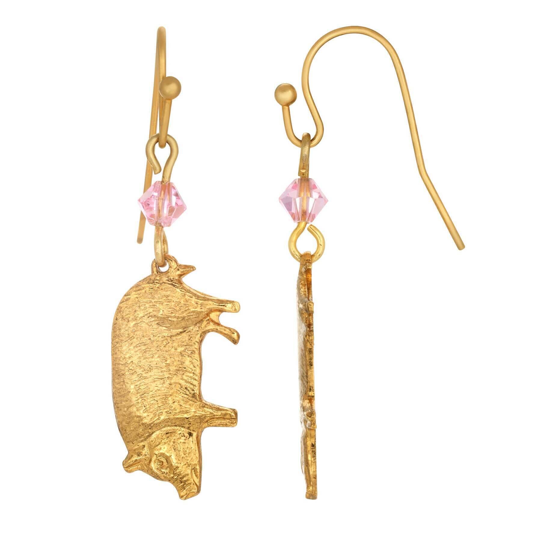 Light Rose Pink Crystal Pig Dangle Earrings