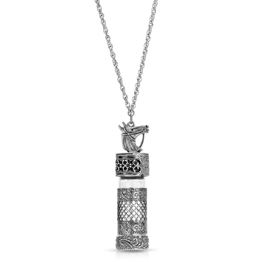 Classic Pewter Horse Filigree Screw Cap Vial Necklace 30"