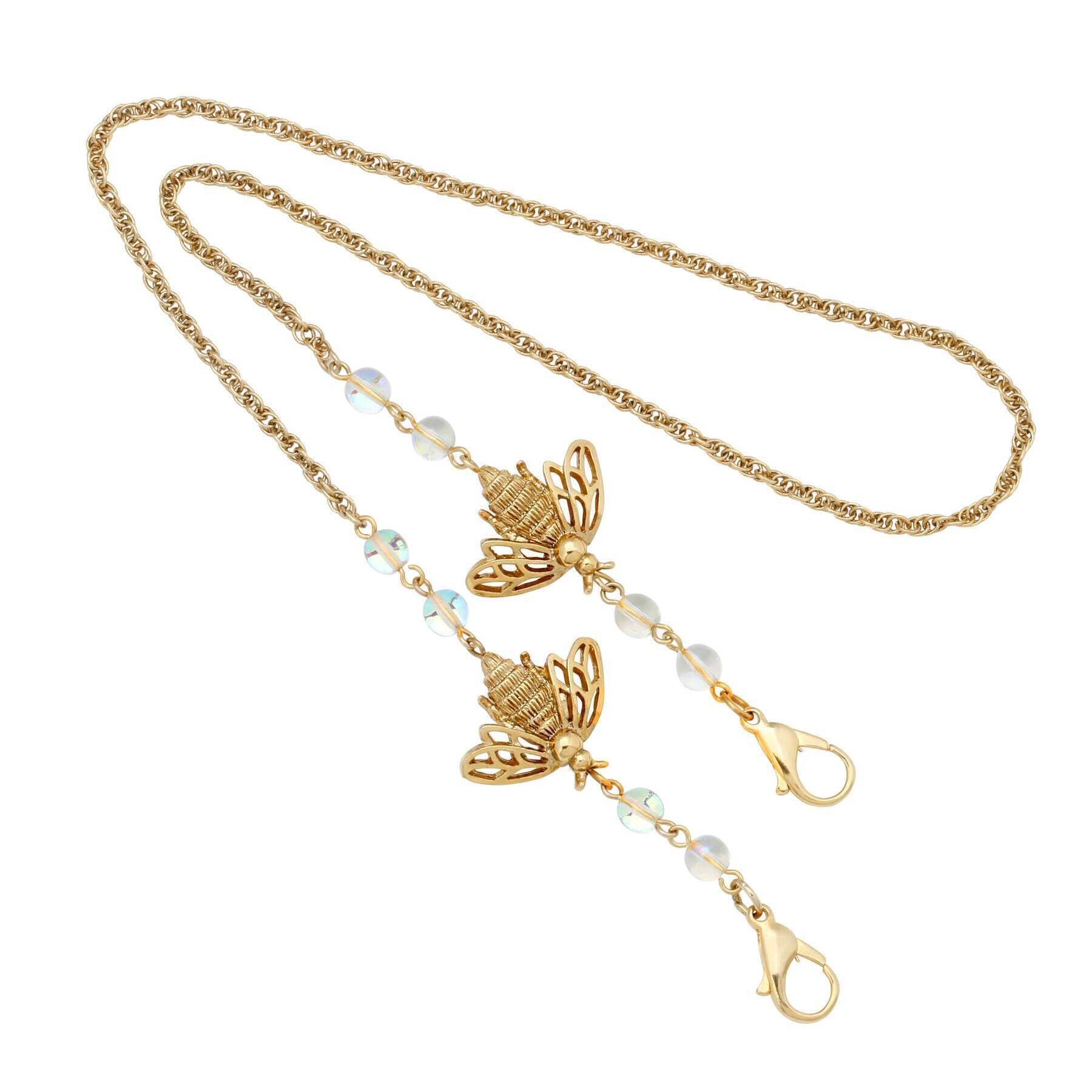 Bee Face Mask Chain Holder With AB Crystals 22 Inches