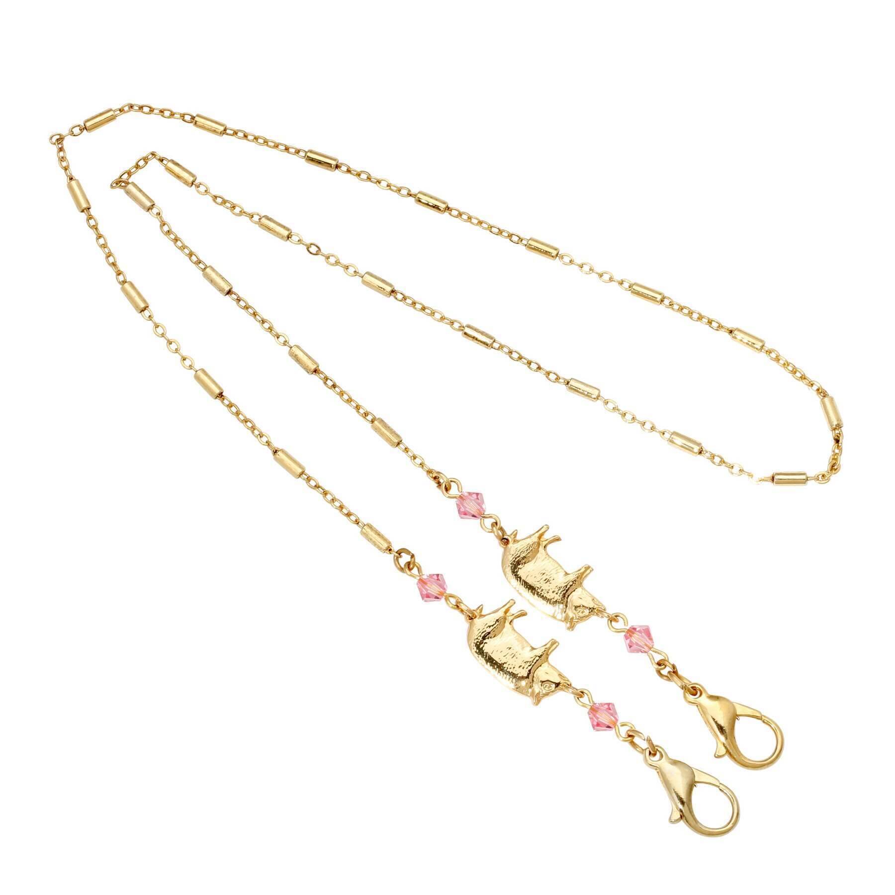 Pig with Light Rose Pink Beads Face Mask Chain Holder 22 Inches