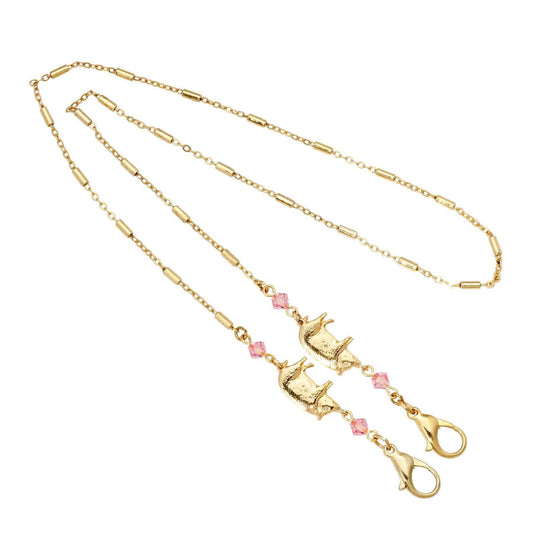 Pig with Light Rose Pink Beads Face Mask Chain Holder 22 Inches