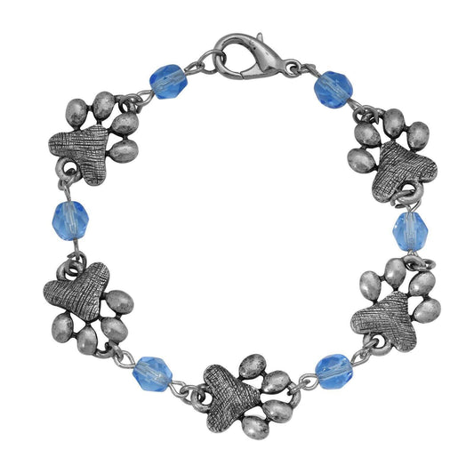 Paws & Light Sapphire Blue Glass Bead Bracelet