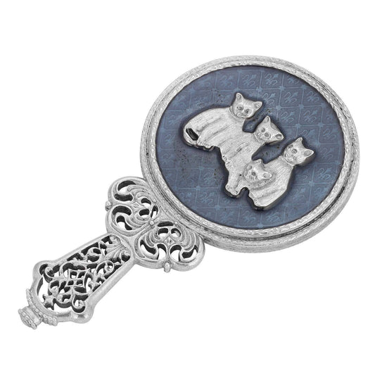 Blue Enamel Four Cats Handheld Round Mirror