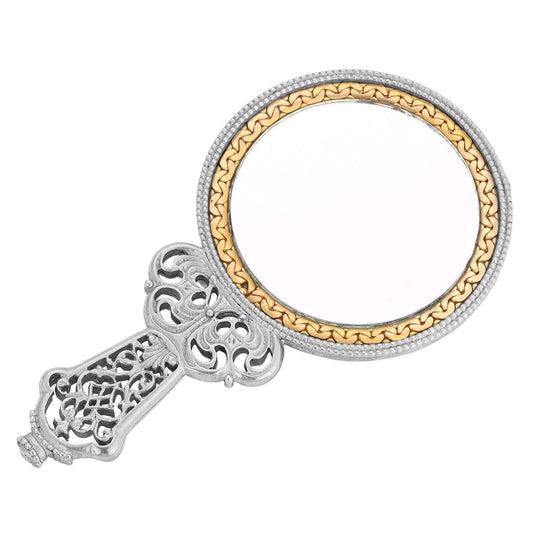 Blue Enamel Four Cats Handheld Round Mirror