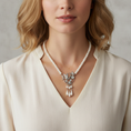 Load image into Gallery viewer, Humming Bird Crystal Flowers Faux Pearl Stand Necklace  16" + 3" Extension
