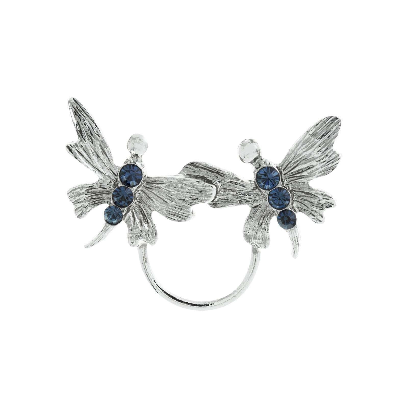Double Butterfly Dark Blue Crystal Eyeglass Pin Holder