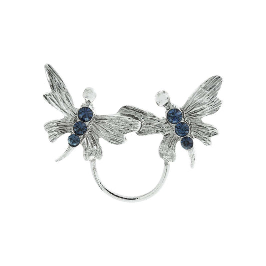 Double Butterfly Dark Blue Crystal Eyeglass Pin Holder