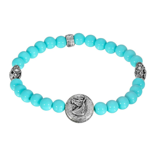 Horse Head Turquoise Beaded Stretch Bracelet