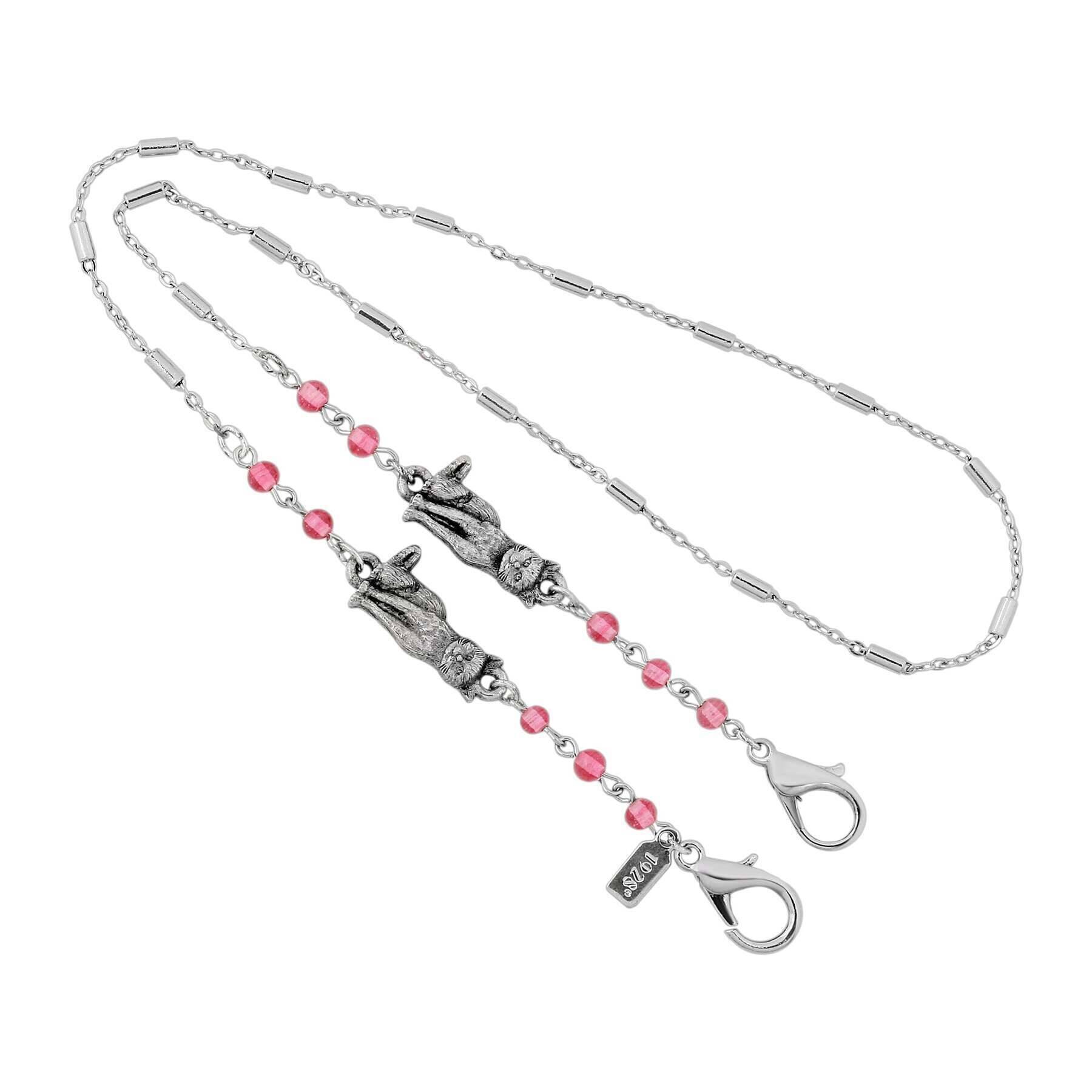Pink Bead Cat Face Mask Chain Holder 22 Inch