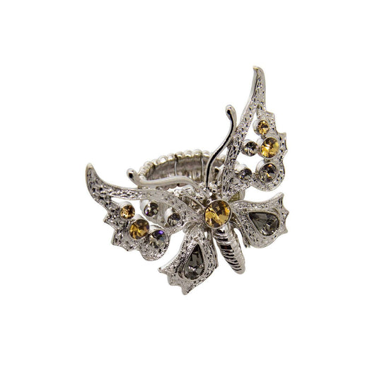 Light Topaz And Black Diamond Color Butterfly Stretch Ring