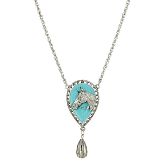 Southwest Turquoise Horse Head Pendant Teardrop Necklace 18"