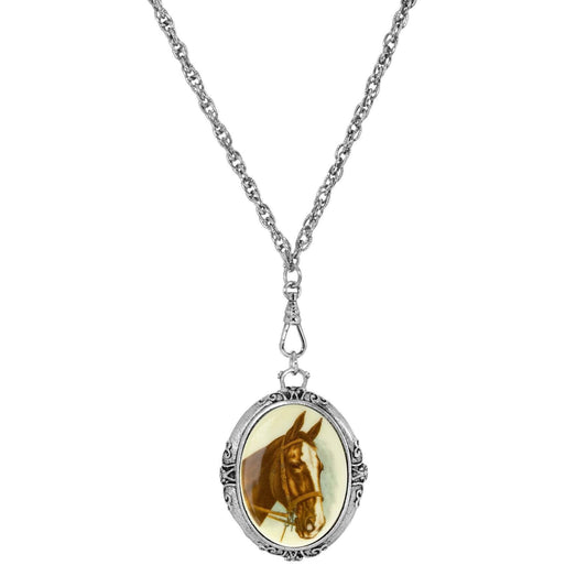 Rayo Caballo Oval Stone Swivel Pendant Necklace 30"