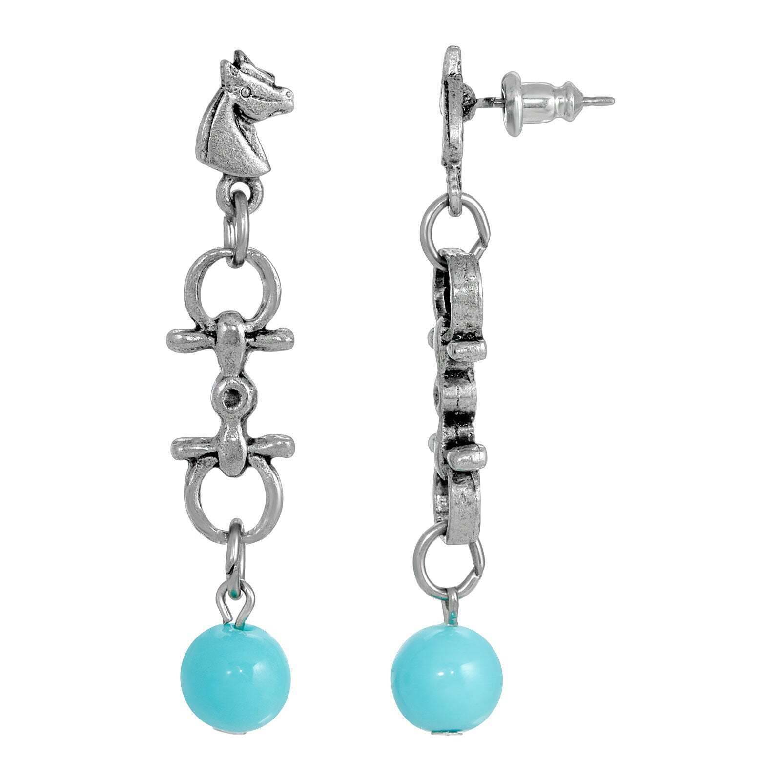 Southwest Horse Bit Turquoise Bead Horse Linear Post Earrings