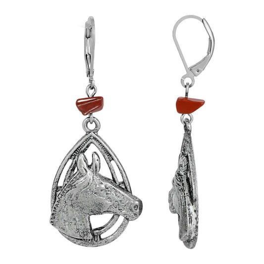 Red Jasper Chip Horse Head Dangle Earrings
