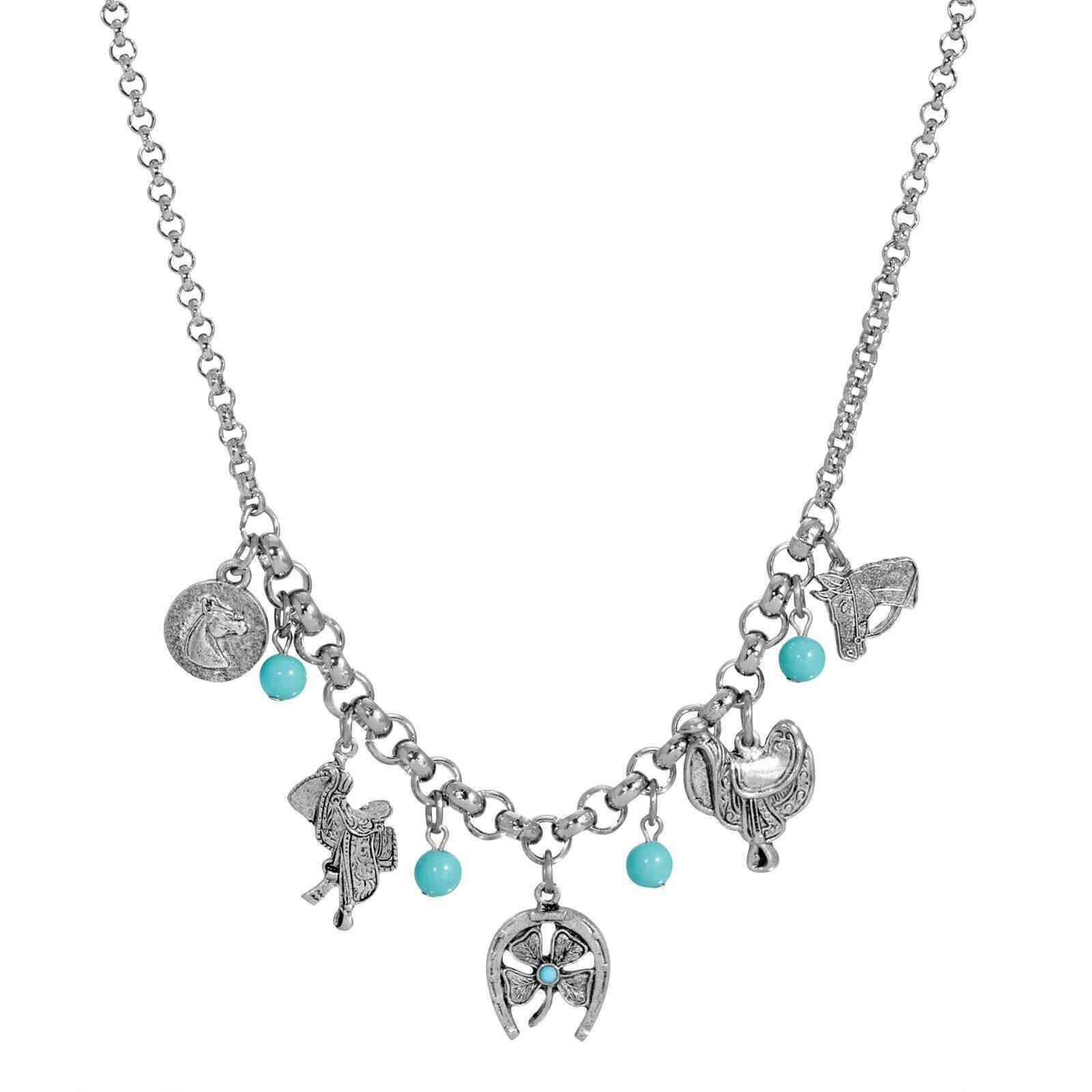 Southwest Turquoise Bead Luck Charm Pendant Necklace 16" + 3" Extender
