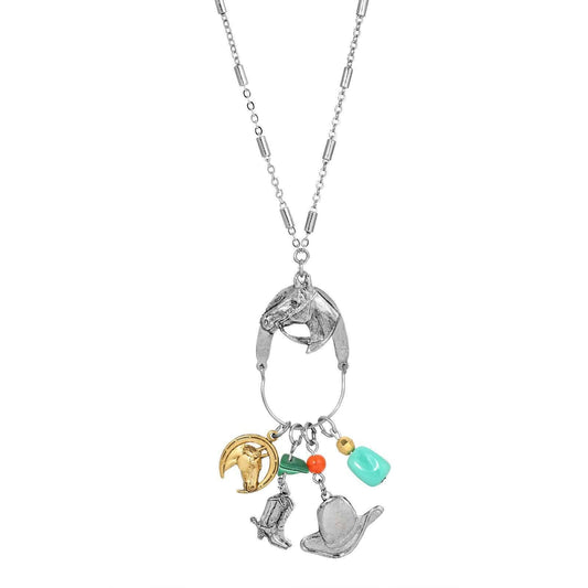 Equestrian Charms Horse Head Pendant Necklace 28"