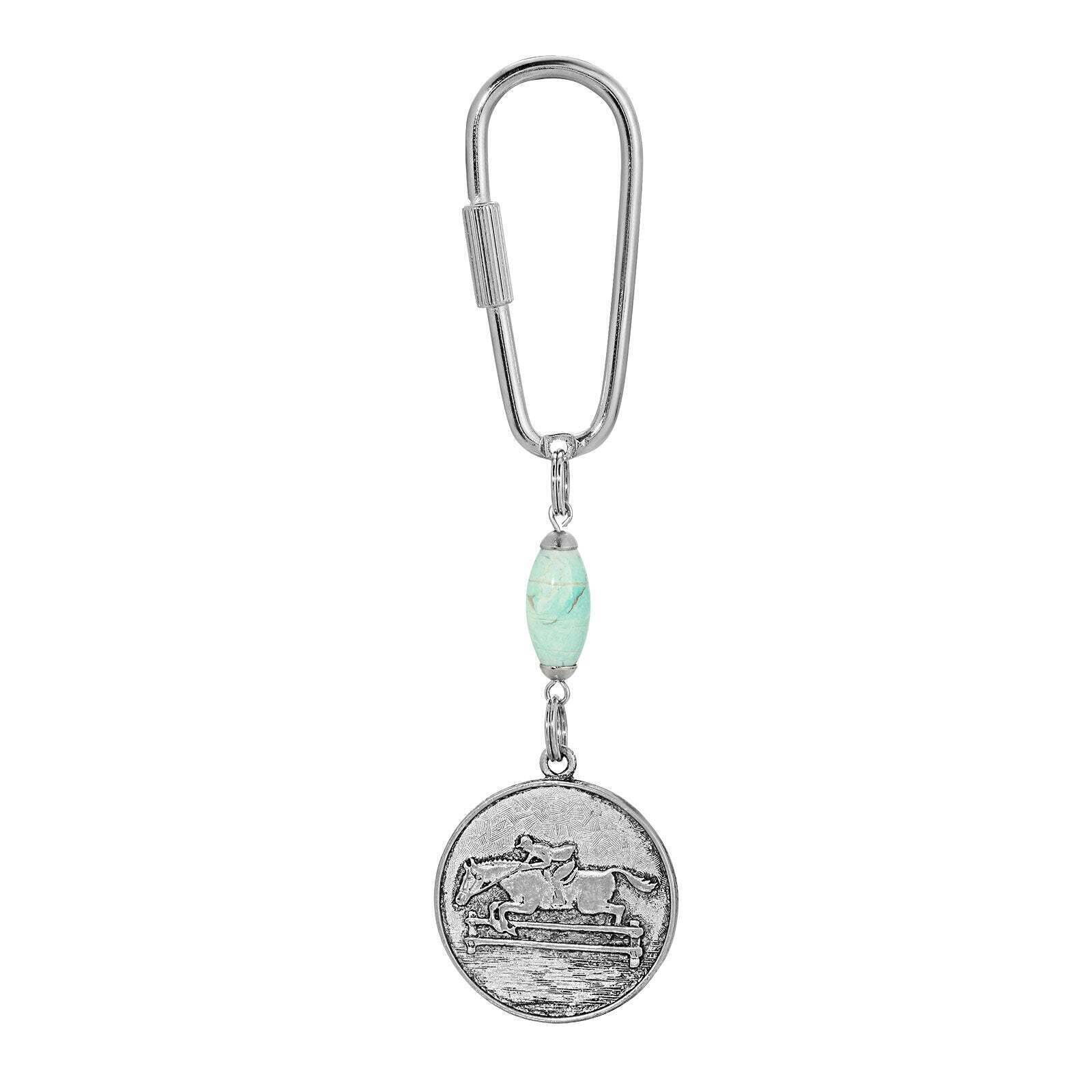 Turquoise Gemstone  Bead Horseback Rider Carabiner Key Chain