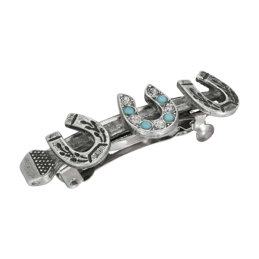 Triple Lucky Horseshoe Turquoise European Crystal Hair Barrette