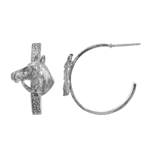 Etch Floral Horse Head Hoop Earrings