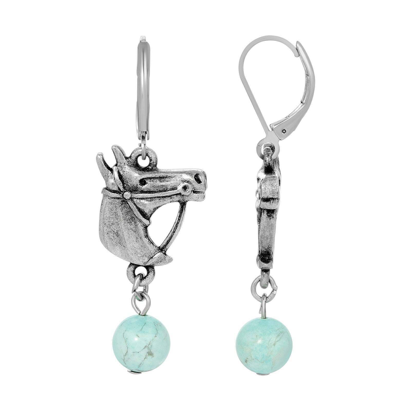 Southwest Turquoise Gemstone Horse Head Dangle Earrings
