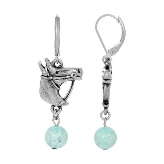 Southwest Turquoise Gemstone Horse Head Dangle Earrings