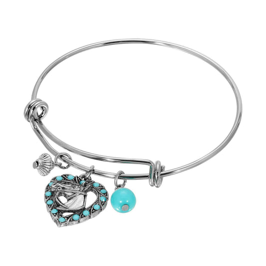 Heart Horse Head Turquoise Crystal & Charms Wire Bracelet