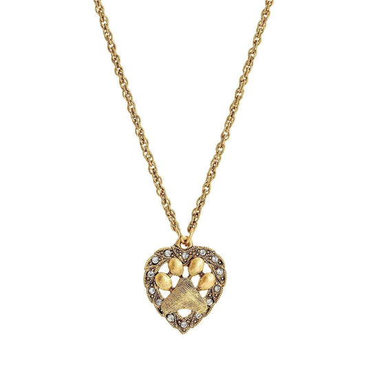 Heart And Paw Crystal Accent Pendant Necklace 18"