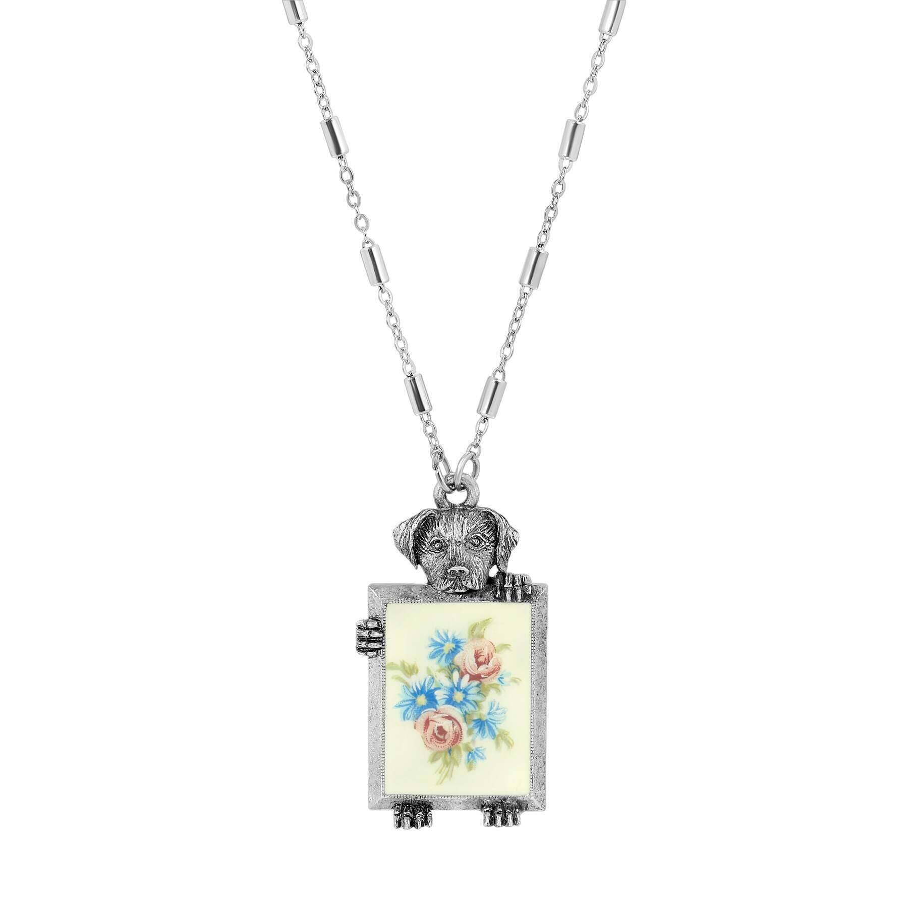 Dog Pendant Grecian Windflowers & Roses Decal Necklace 28"