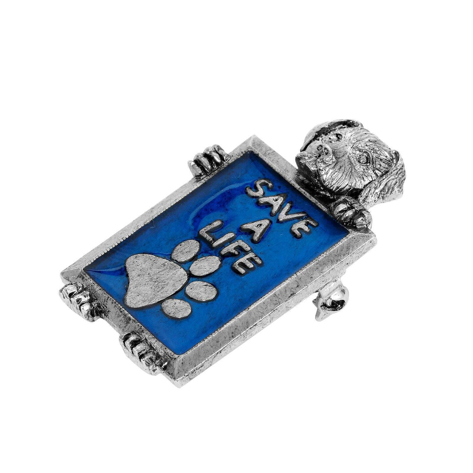 Pewter Dog Blue Enamel Save A Life Pin