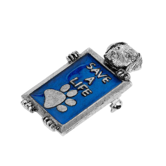 Pewter Dog Blue Enamel Save A Life Pin