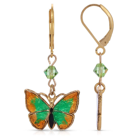 Metamorphic Butterfly Peridot Crystal Dangle Earrings
