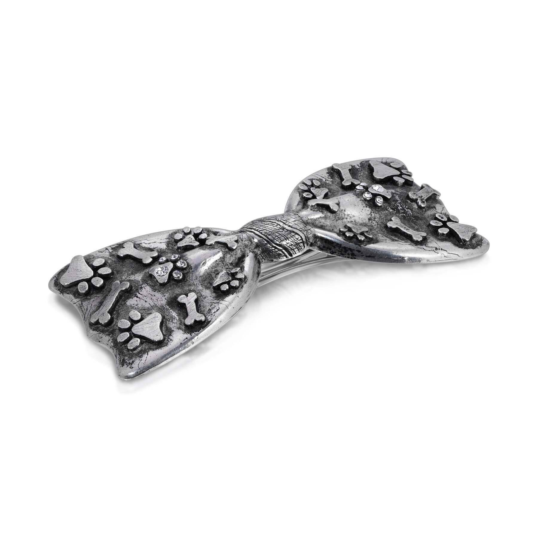 Antiqued Paws & Bones Bow Barrette Hair Clip