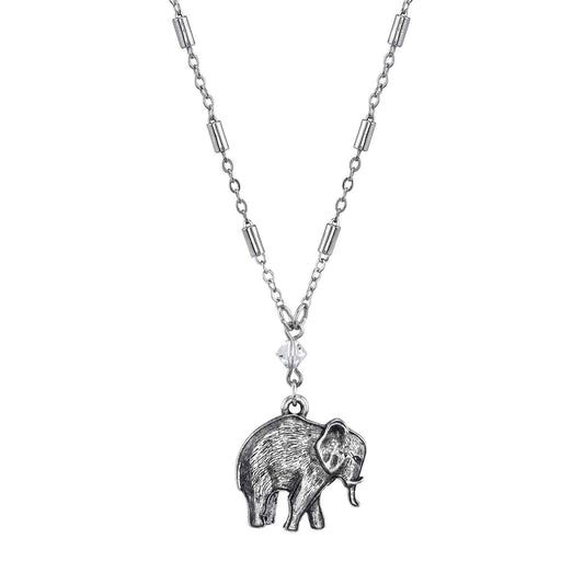 Pewter Elephant Drop Chain Pendant Necklace 16" + 3" Extender
