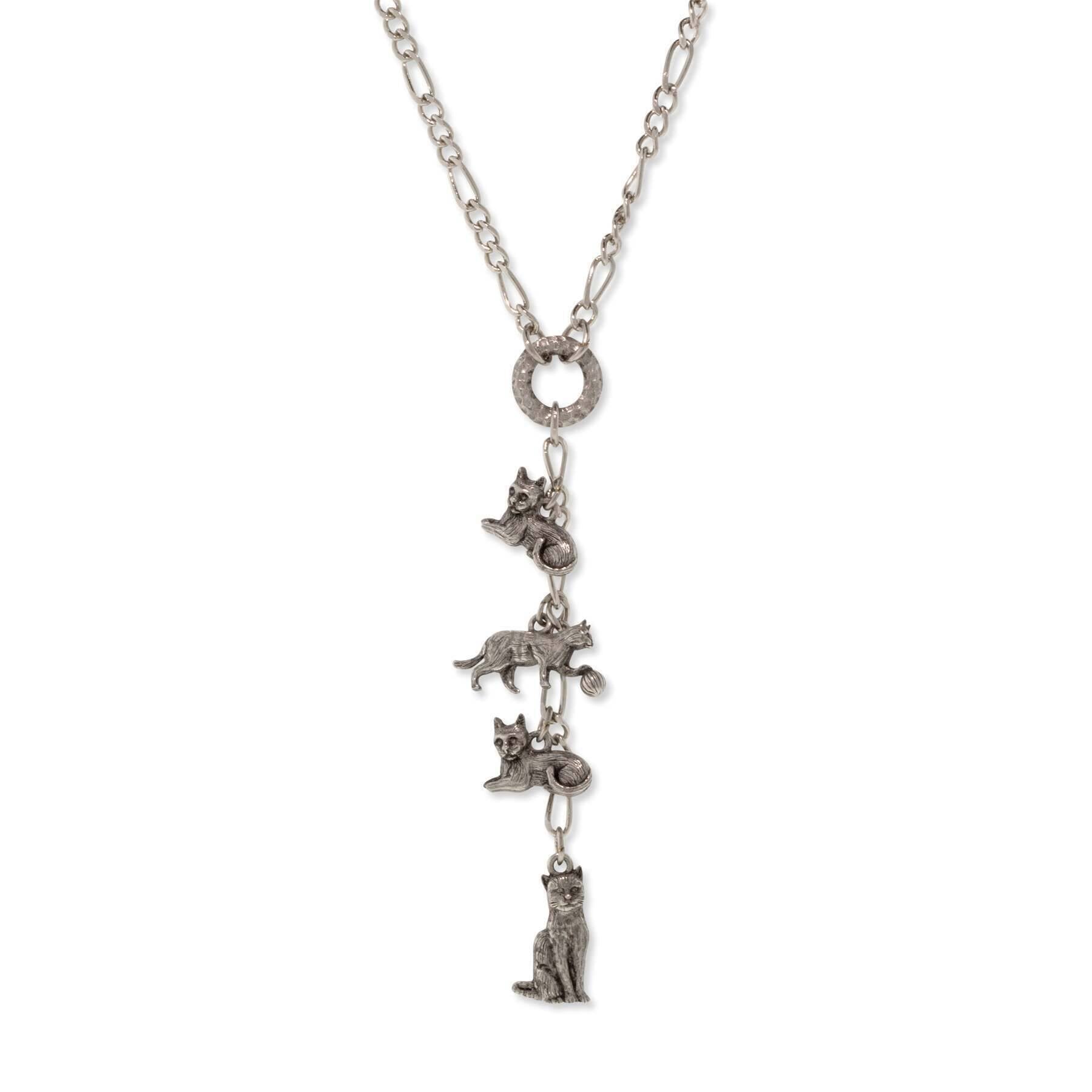 Four Cat Charm Y Necklace 20"