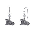 Load image into Gallery viewer, Pewter Cat & Austrian Crystal Bead Wire Earrings
