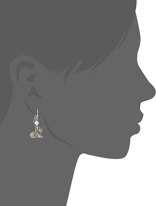 Pewter Cat & Austrian Crystal Bead Wire Earrings
