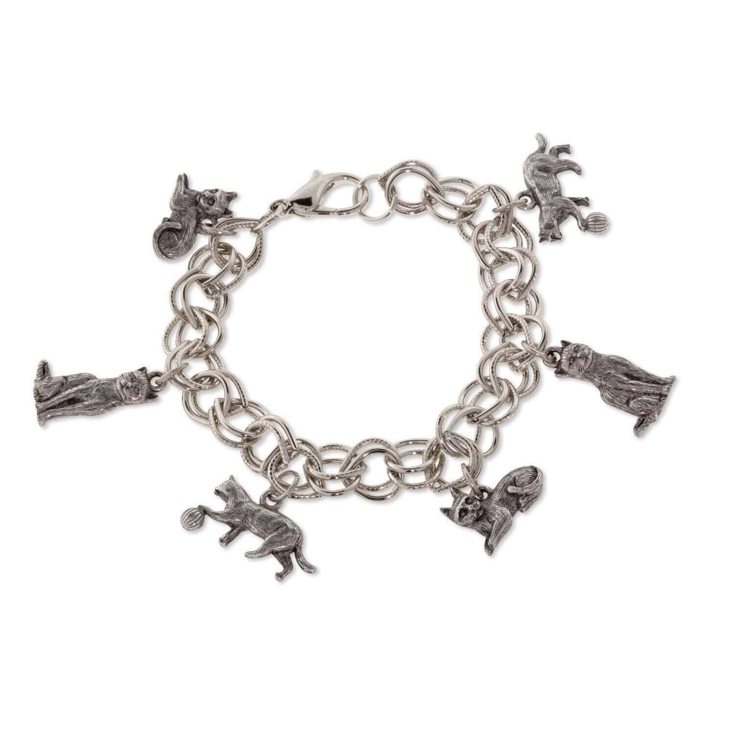 Pewter 6 Cat Charm Bracelet