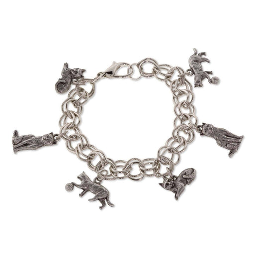 Pewter 6 Cat Charm Bracelet
